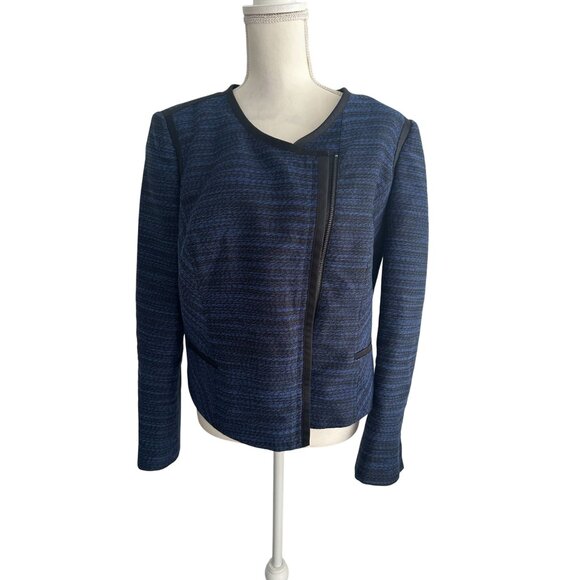 MARY KAY for Twinhill  Blue Black Knit Jacket Dress Blazer Size 14 - Picture 3 of 7